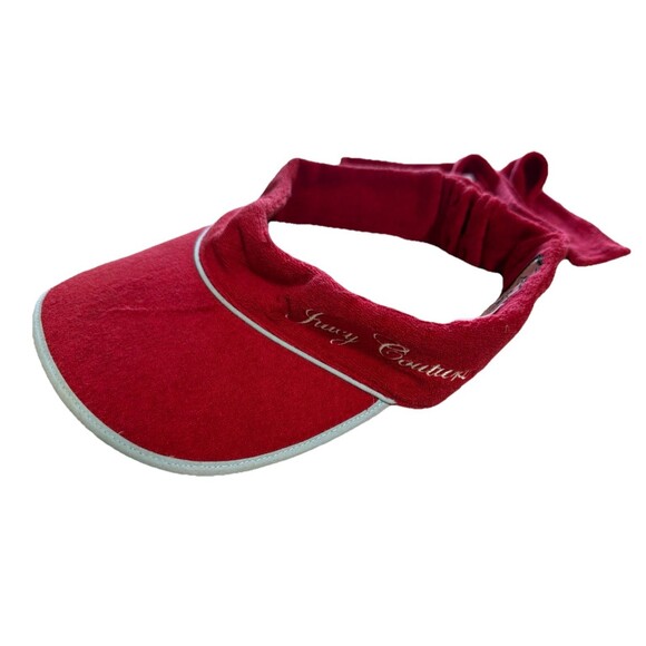 Juicy Couture Y2K Retro Red Terry Cloth Visor Bow Tie Preppy - Picture 1 of 5
